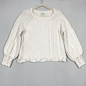 Sundance Sweater Womens Medium Wool Blend Cable Knit Cream Boxy Balloon Sleeve